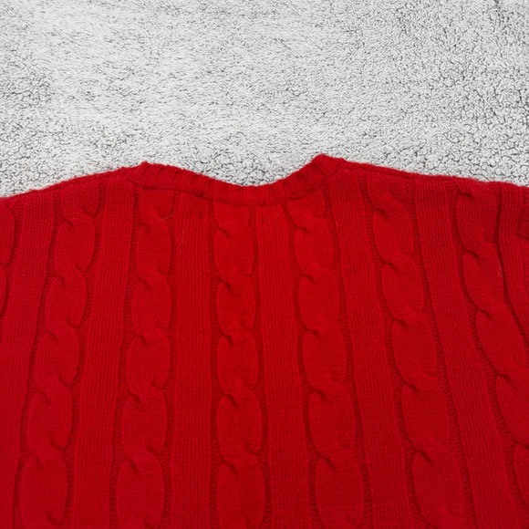 Lauren Ralph Lauren Sweater Womens Large Red Lambswool RL Crest Cable Knit VTG - Picture 10 of 14